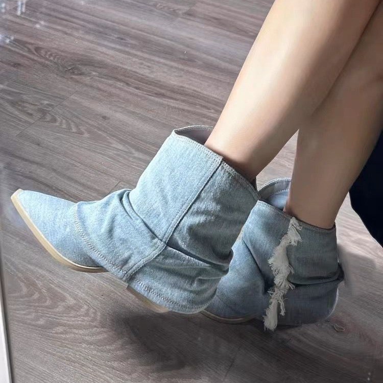 Botas vaqueras plisadas para m - Women Shoes Jeans reseña y precio