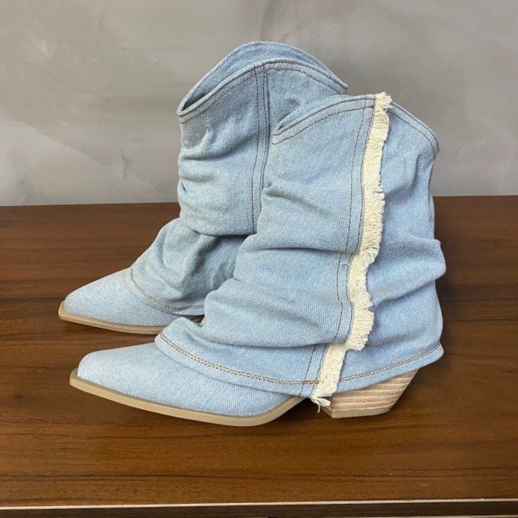 Botas vaqueras plisadas para m - Women Shoes Jeans reseña y precio