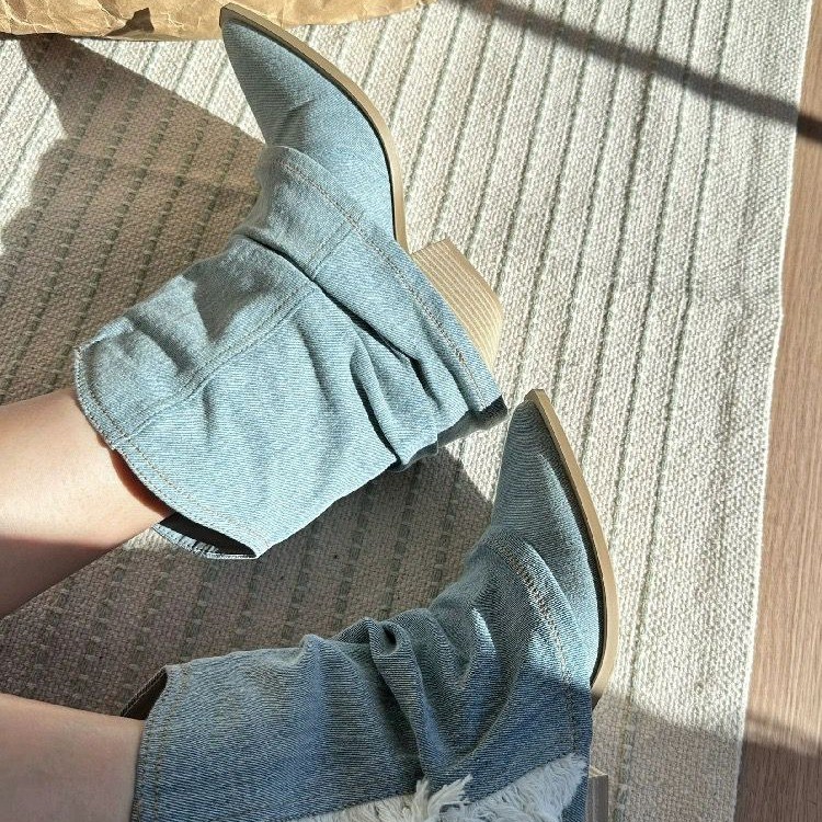 Botas vaqueras plisadas para m - Women Shoes Jeans reseña y precio