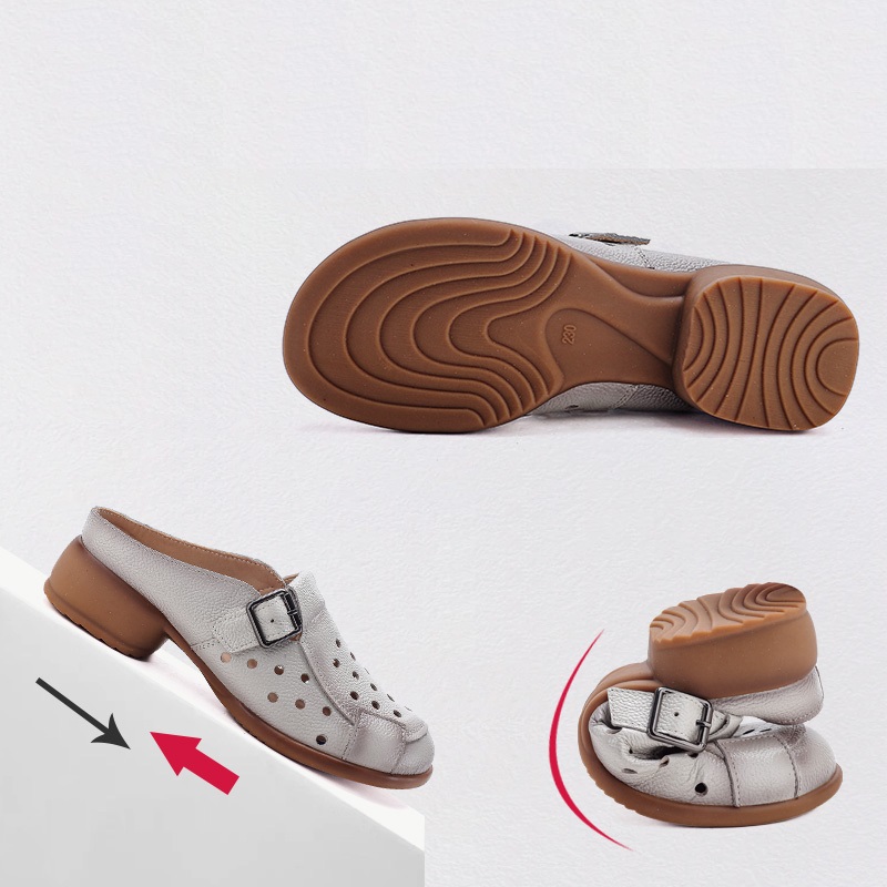 Nuevas sandalias de cuero vacu - Slip On Mule Flat reseña y precio